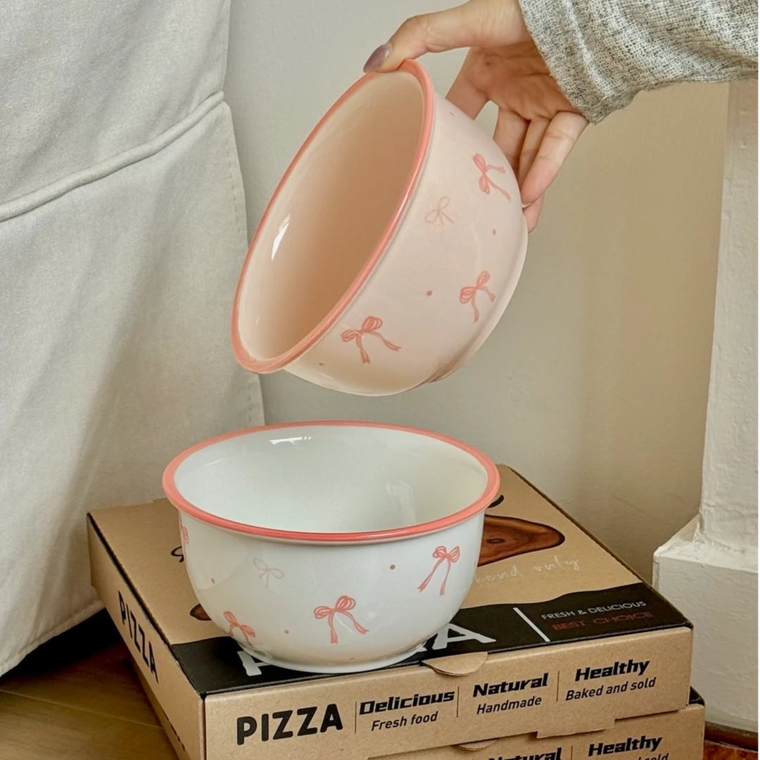 6英寸泡面碗大碗蝴蝶结少女心高颜值嗦面碗ins釉下彩陶瓷碗螺蛳粉