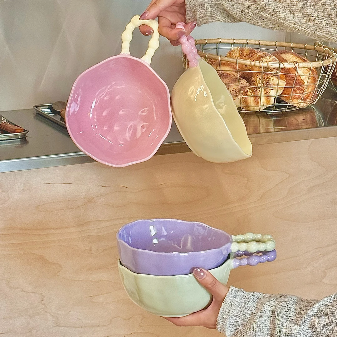 可爱泡面碗糖豆珠点汤面碗沙拉碗螺蛳粉碗ins韩风陶瓷碗釉下彩