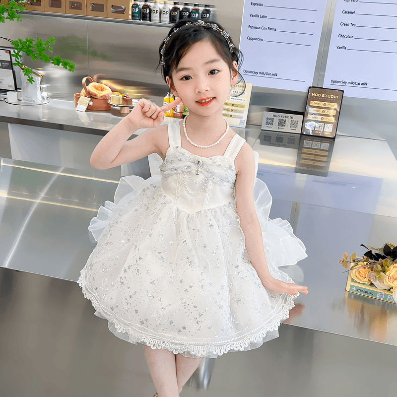 女童甜美连衣裙大童2024新款洋气公主裙宝宝白色纱裙儿童夏季礼服