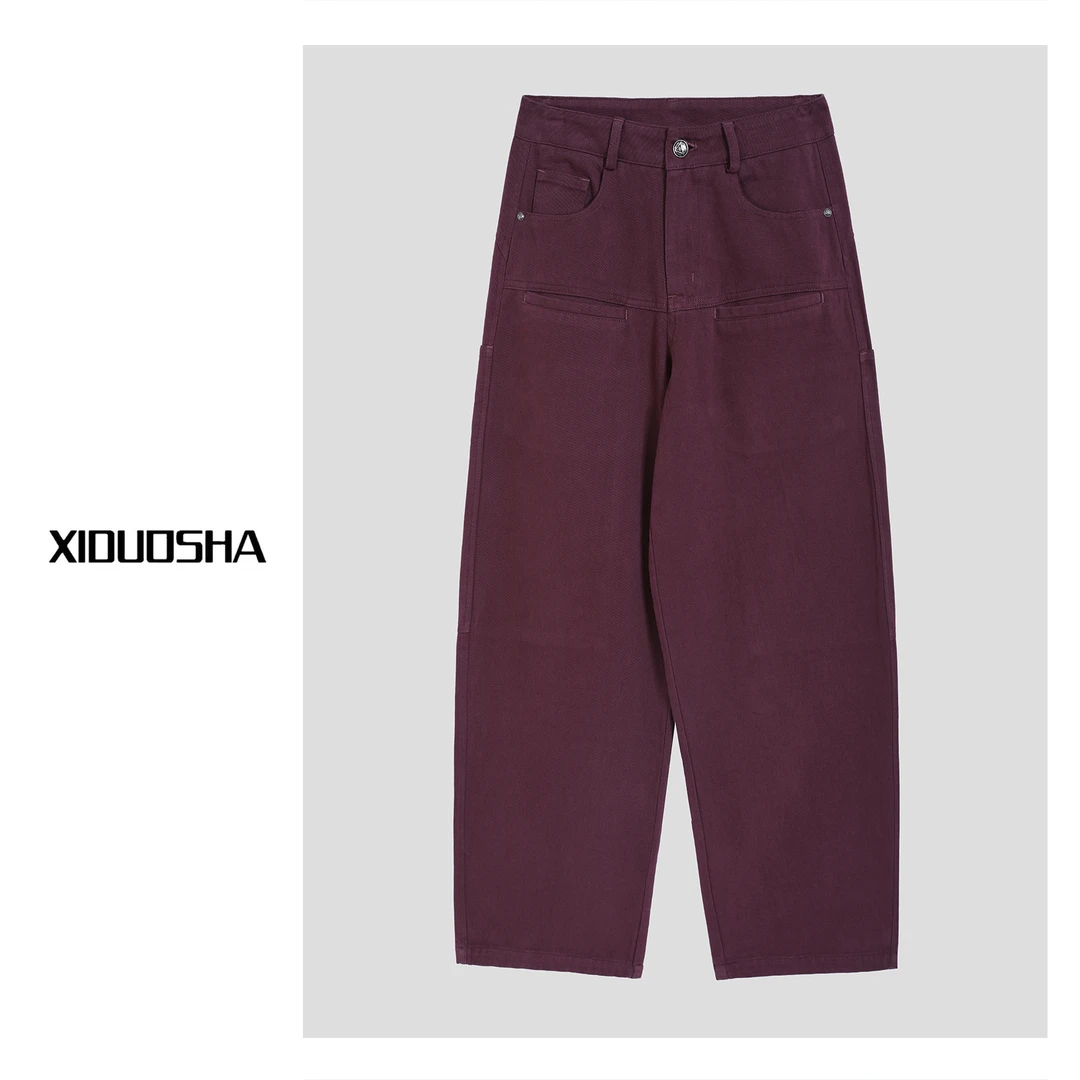 XIDUOSHA/喜朵莎原创设计款隔断美式工装风加绒弯刀裤XDS797