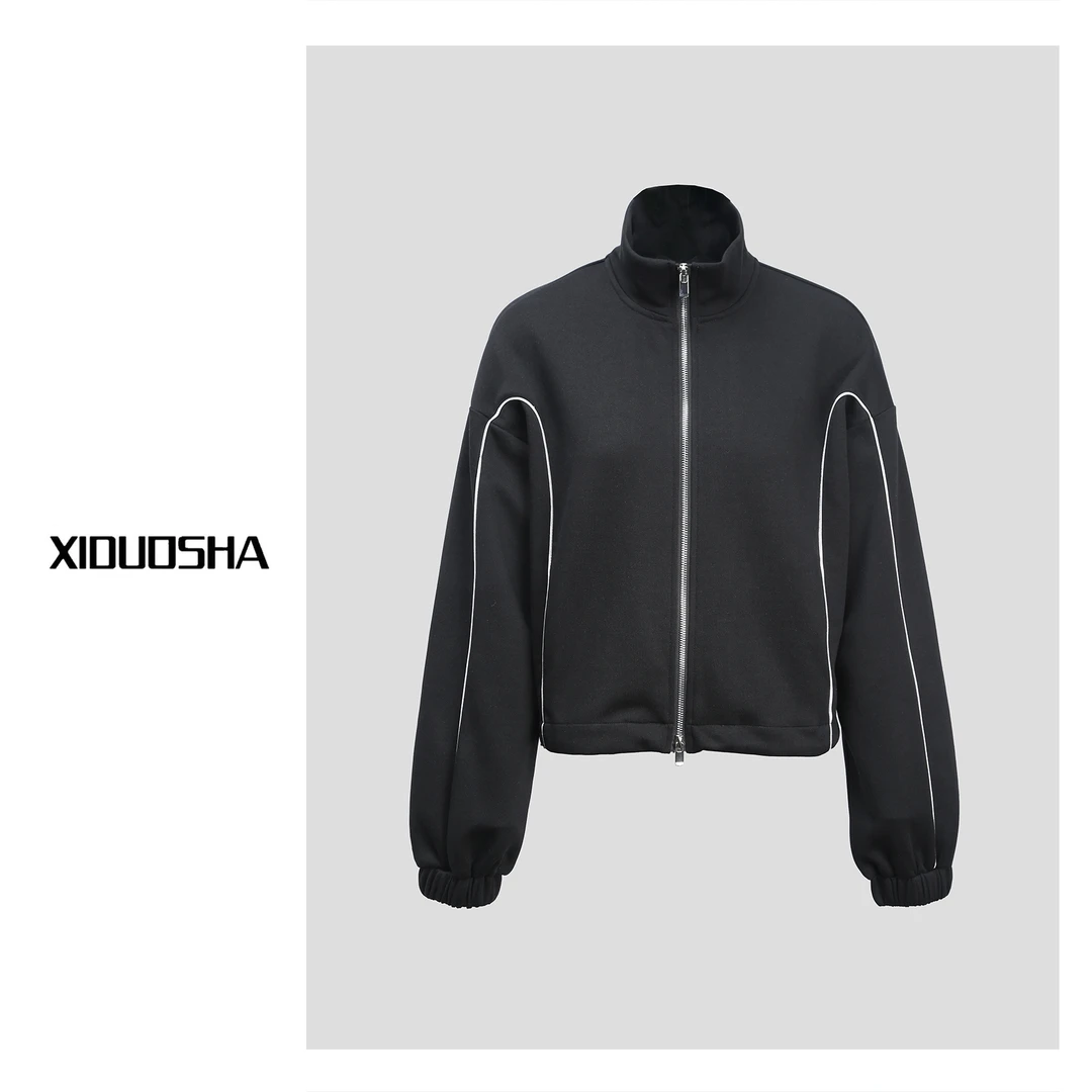 XIDUOSHA/喜朵莎原创设计款欧货百搭显瘦撞色拼条拉链外套XDS2410