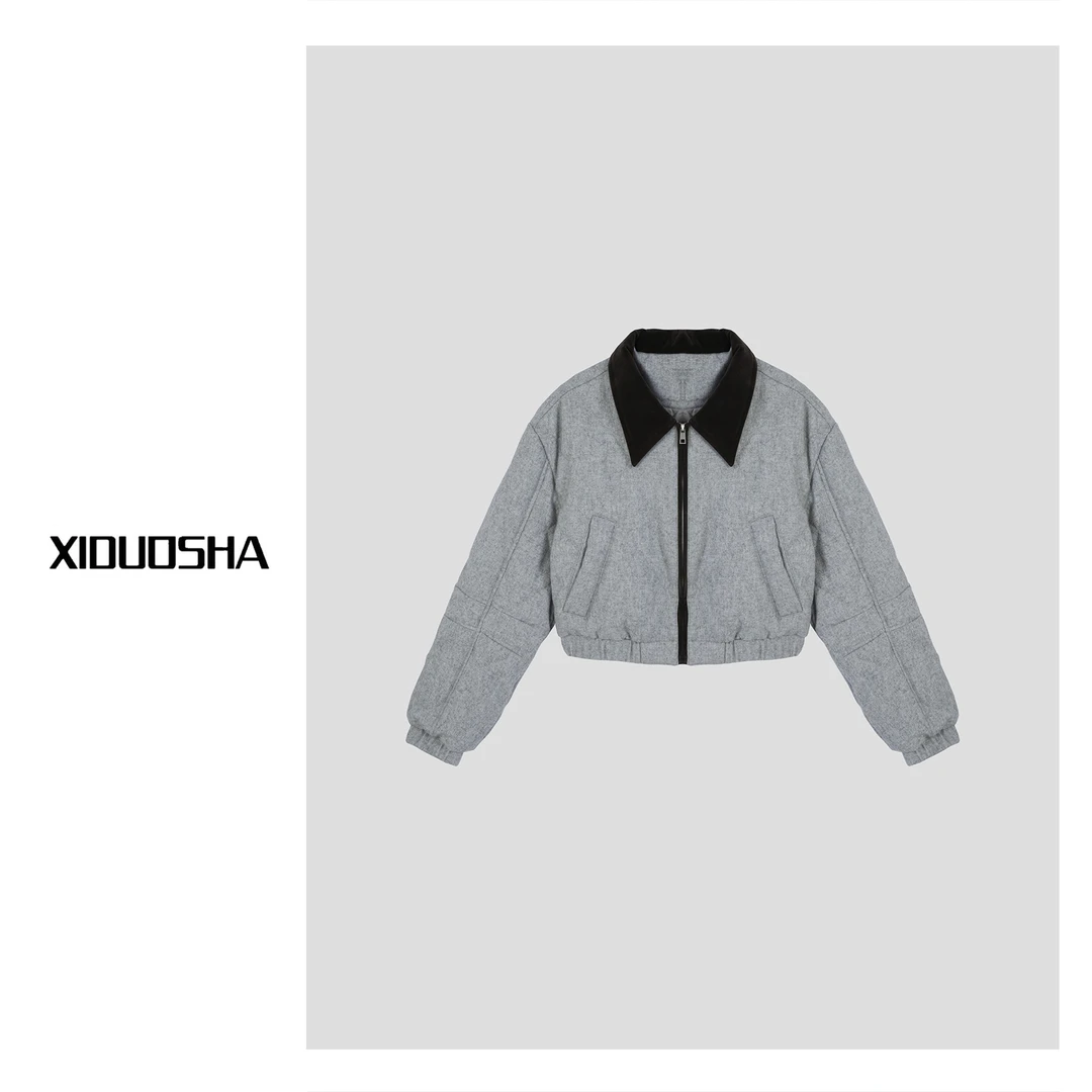 XIDUOSHA/喜朵莎原创高定设计款复古撞色翻领加棉加厚外套XDS751