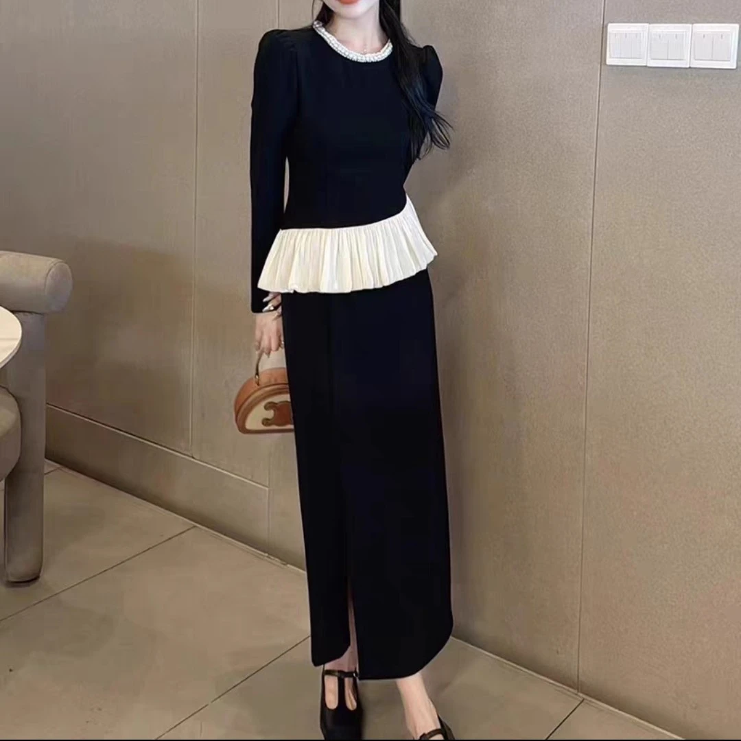 春秋新款女装2024高级感小香风气质女神范高腰开叉半身裙两件套装