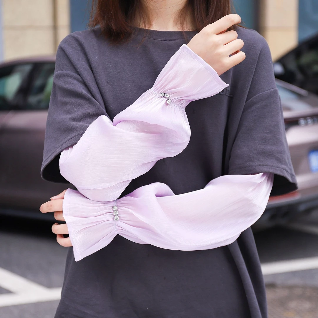 珠光丝冰袖防晒袖套夏季薄款女冰丝护臂护袖露指户外开车防紫外线