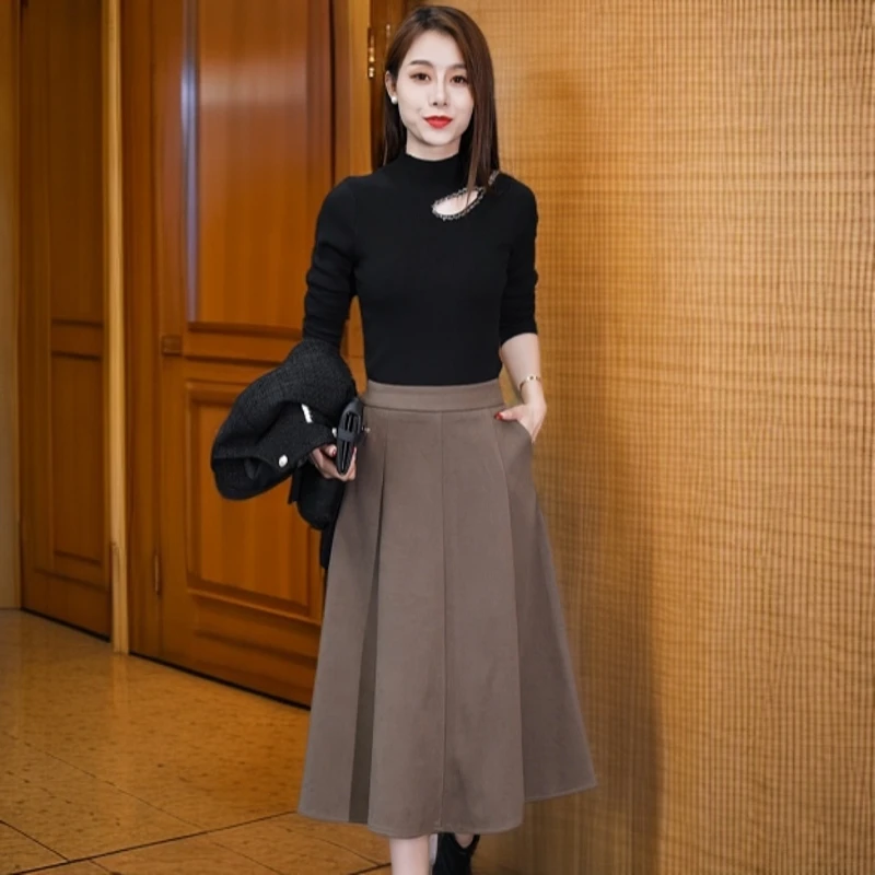 24-806半身裙长裙半身裙2024秋冬装厚款高腰A字中长裙大摆