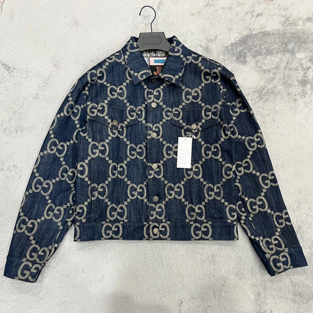全新未使用  Gucci 古驰 提花满印牛仔外套 46码