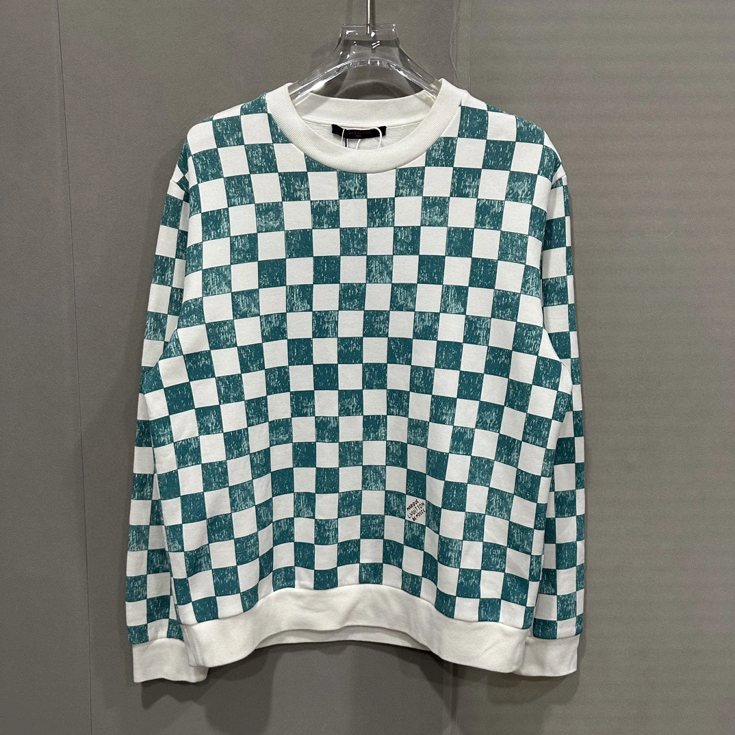 全新未使用  Louis Vuitton LV白绿棋盘格卫衣 L码 D12708