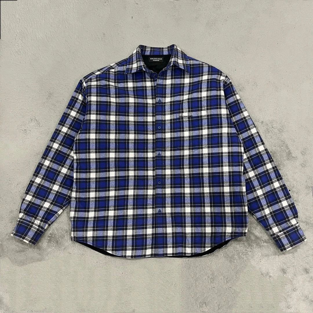 99新/Balenciaga  刺绣格纹长袖衬衫外套 37码