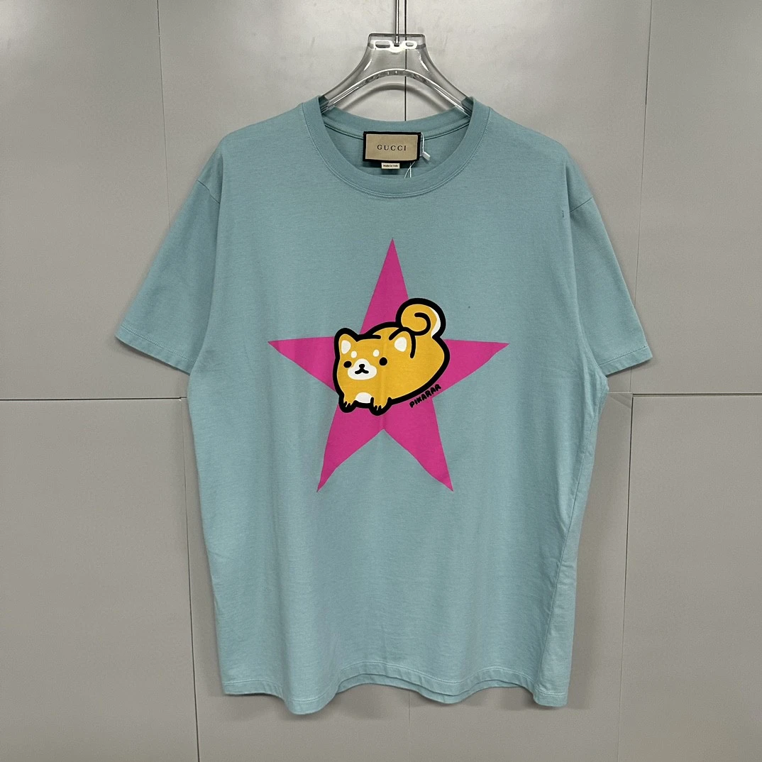 99新 Gucci 古驰卡通小狗星星短袖 L码 D12046