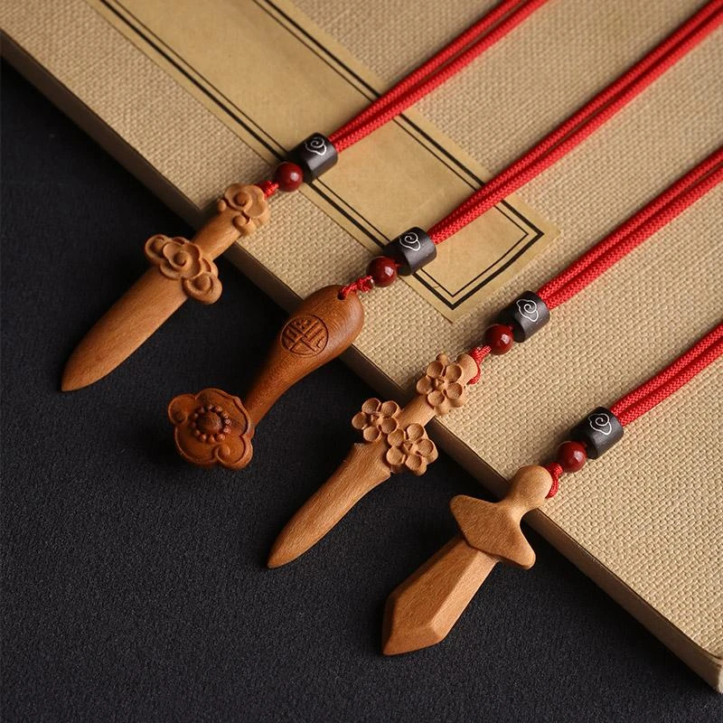 非金属木质吊坠 手工雕刻简约桃木古风木剑小肥刀如意学生创意礼