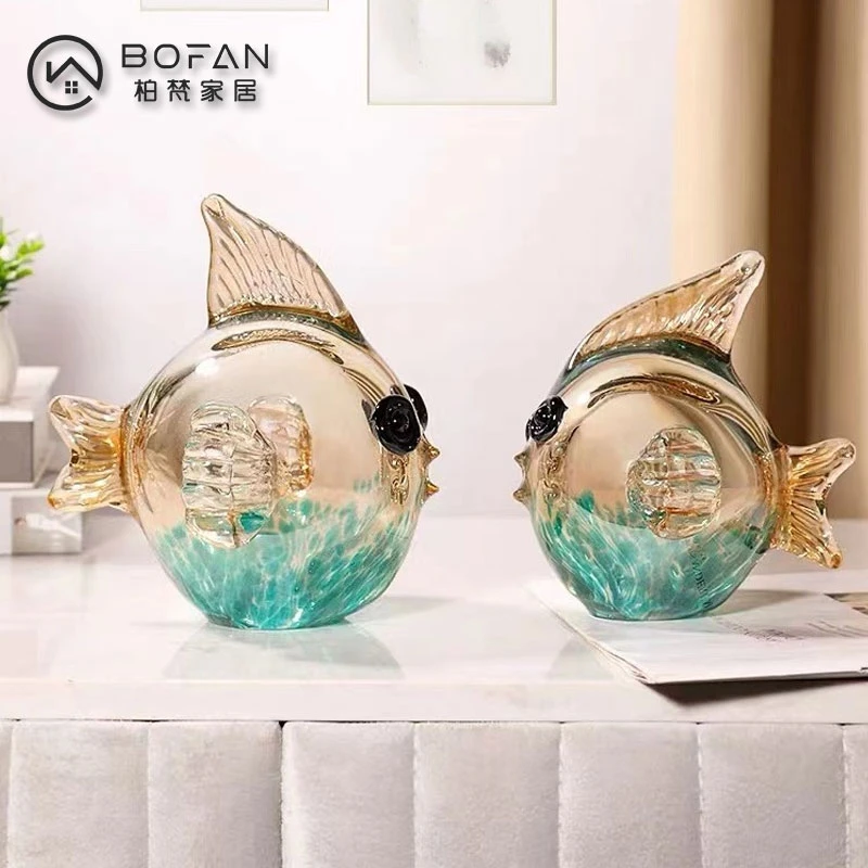 bofan/柏梵简约高档琉璃泡泡鱼摆件 泡泡鱼琉璃手工工艺艺术摆件