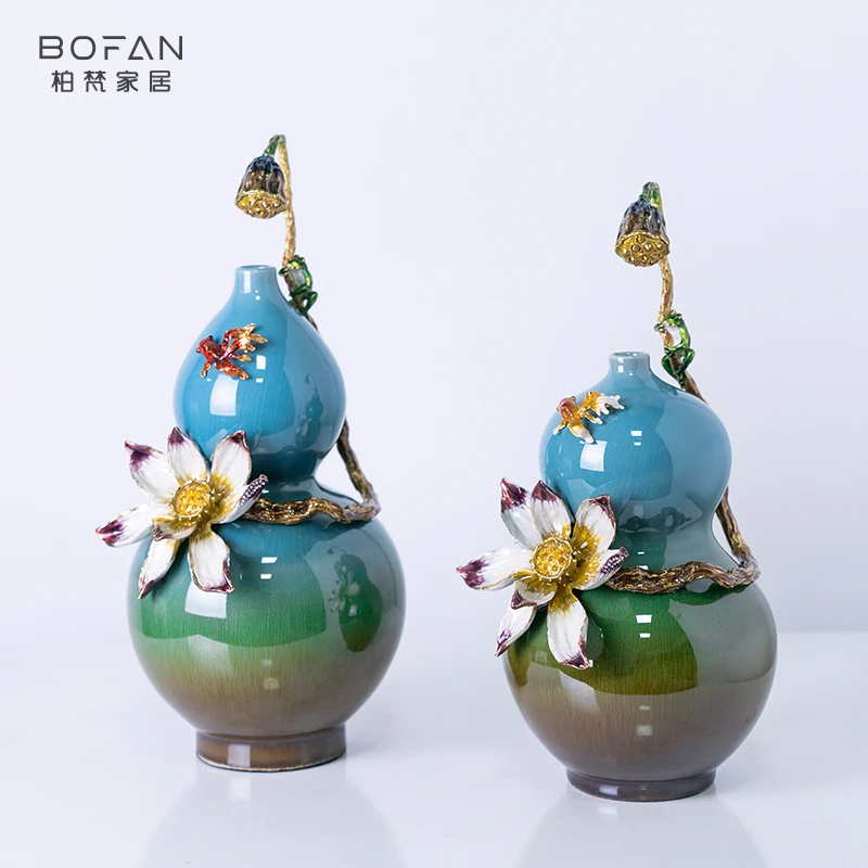 bofan/柏梵陶瓷葫芦摆件珐琅彩装饰新中式客厅玄关桌面禅意装饰品