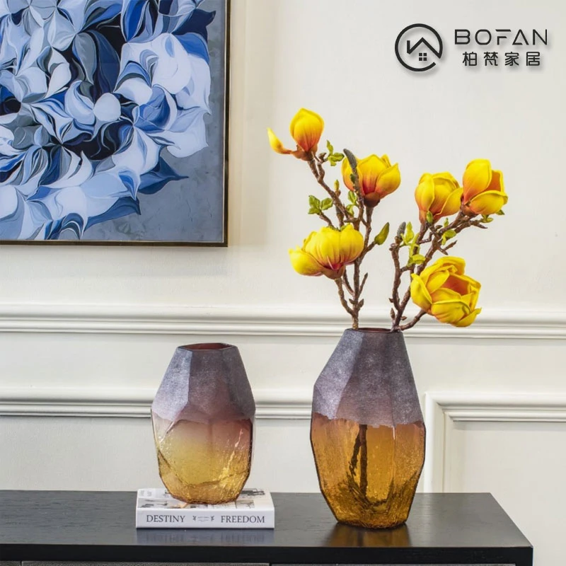 bofan/柏梵雾面磨砂拼接花瓶轻奢简约风格桌面玄关装饰艺术品摆件