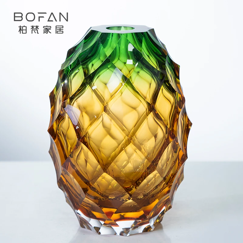 bofan/柏梵【菠萝瓶】轻奢摹刻花瓶客厅餐桌台面高档摆件插花装饰品