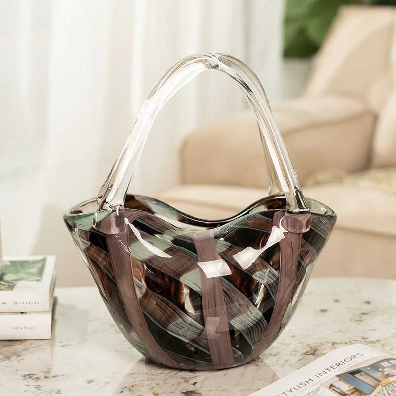 bofan/柏梵【手提艺术】轻奢现代琉璃包包花瓶摆件创意客厅插花装饰