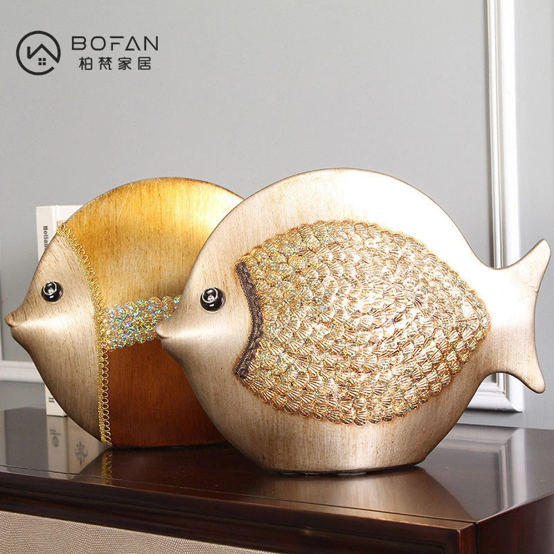 bofan/柏梵 新中式复古中温陶瓷鱼摆件创意陶瓷情侣鱼工艺品摆件