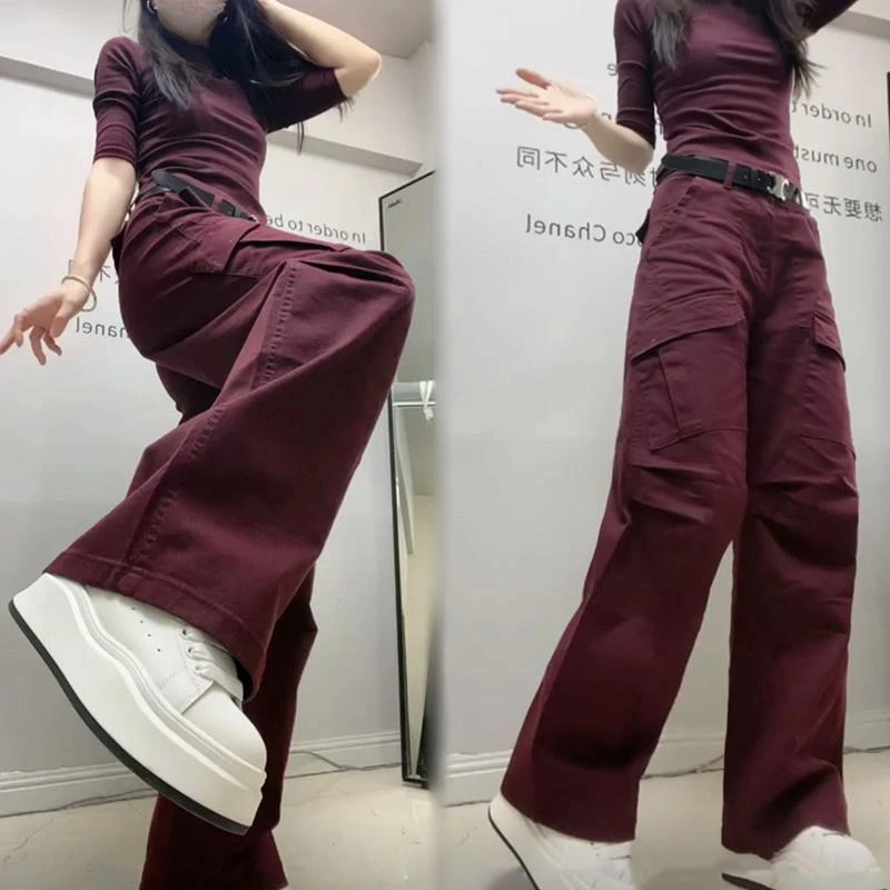 春秋安可拉红牛仔裤2025年新款女小个子高腰休闲直筒裤百搭弯刀裤