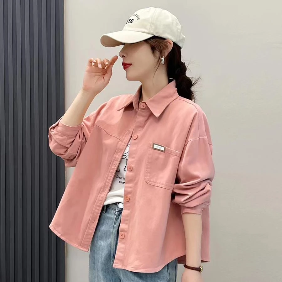 粉色牛仔棉短款外套女2025秋季新款宽松休闲百搭设计感小众衬衫潮