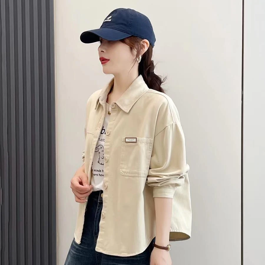 粉色牛仔棉短款外套女2025秋季新款宽松休闲百搭设计感小众衬衫潮