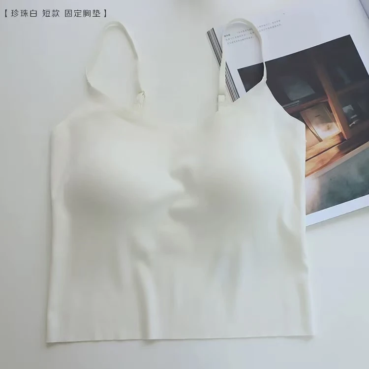 轻薄柔软珍珠纱无痕打底吊带固定胸垫防走光可外穿内衣女裹胸