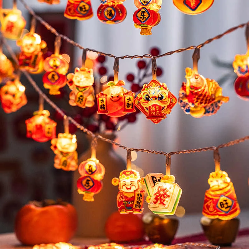 新年元旦彩灯过年阳台挂件七彩福字挂饰灯串灯led灯笼氛围装饰灯