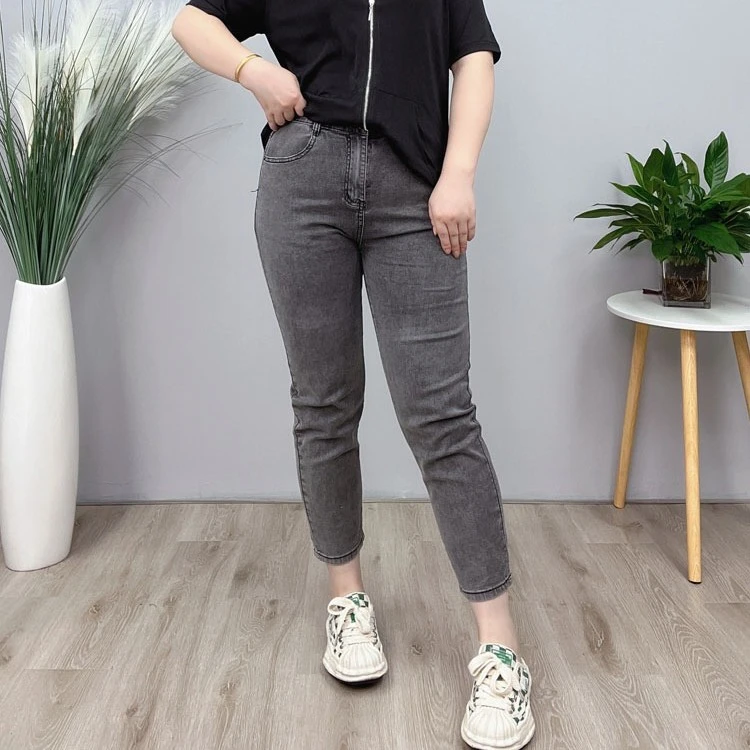松紧高腰牛仔裤女秋新款休闲大码胖妹妹显瘦弹力遮跨哈伦九分裤子