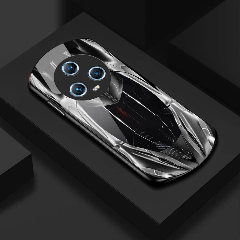 适用【荣耀Magic5】新款弧形超跑简约设计防摔高档情侣玻璃手机壳