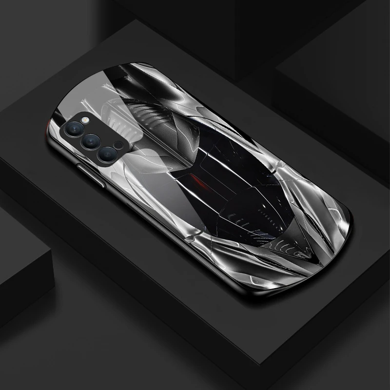 适用【OPPO Reno4】 新款弧形超跑 简约设计防摔高档玻璃手机壳