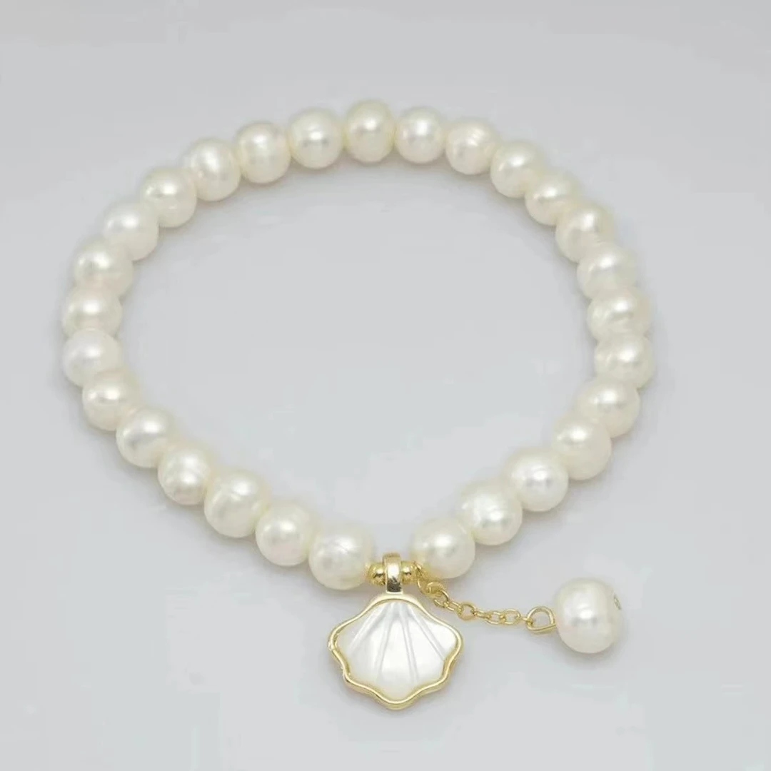 【白贝】约6-7mm淡水无核珍珠手链百搭简约轻奢经典白色  DSL00637
