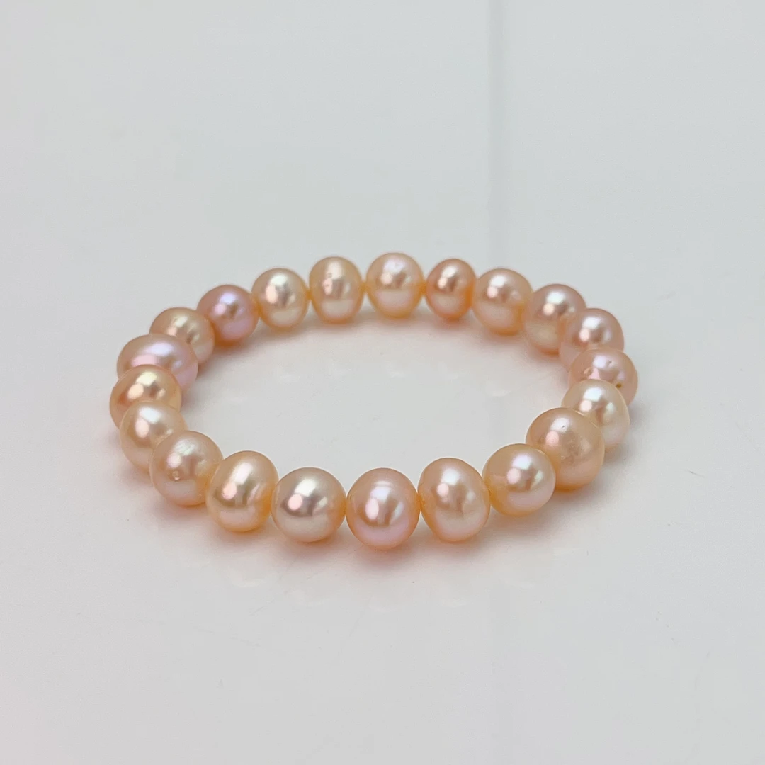 【日落z】8-9mm天然淡水珍珠手链大点位强光轻奢香槟金经典DSL00687