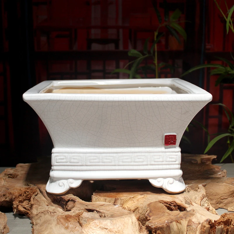 和泥匠陶瓷花盆方形冰裂釉石湾盆四方高腰特大号高档盆景盆清仓