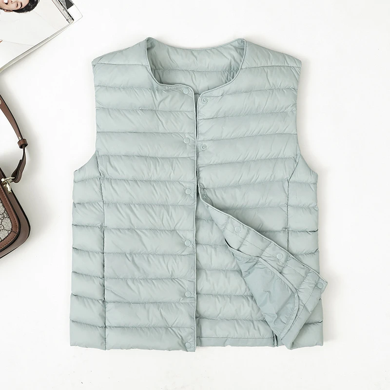 波斯澄2023秋冬新款轻薄羽绒服内胆马甲圆领内穿无领轻便背心薄款