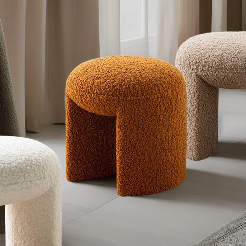 奶油风圆凳家用卧室梳妆凳客厅沙发矮凳坐凳换鞋凳北欧简约化妆凳