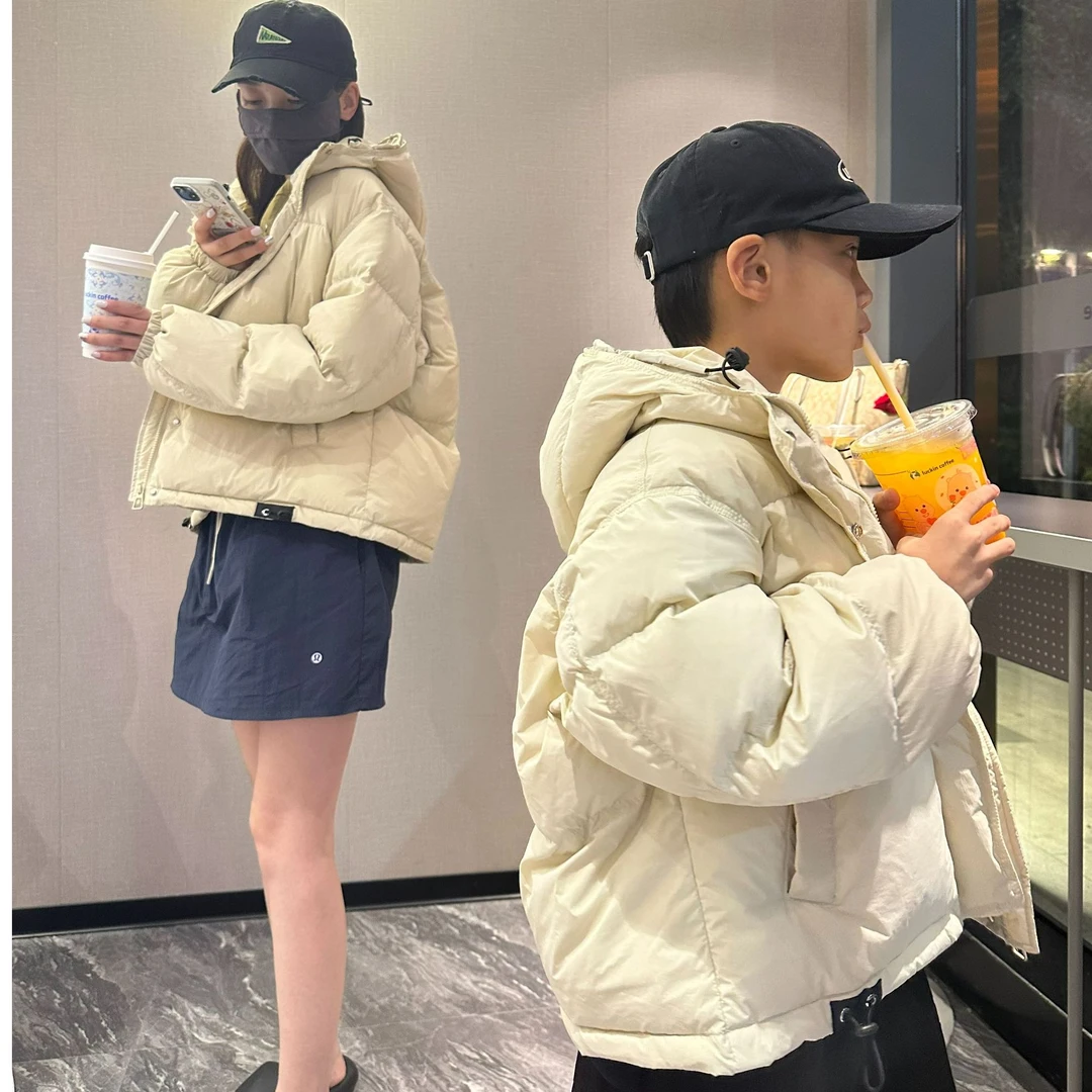 2025新款韩版拼色中大童亲子羽绒服男女款加厚加大羽绒潮流时尚