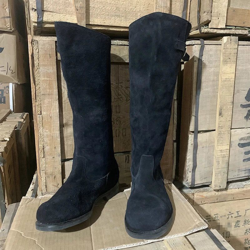 黑色战士翻毛骑兵马靴男女士仪仗队春秋长筒升旗真皮马术高筒过膝