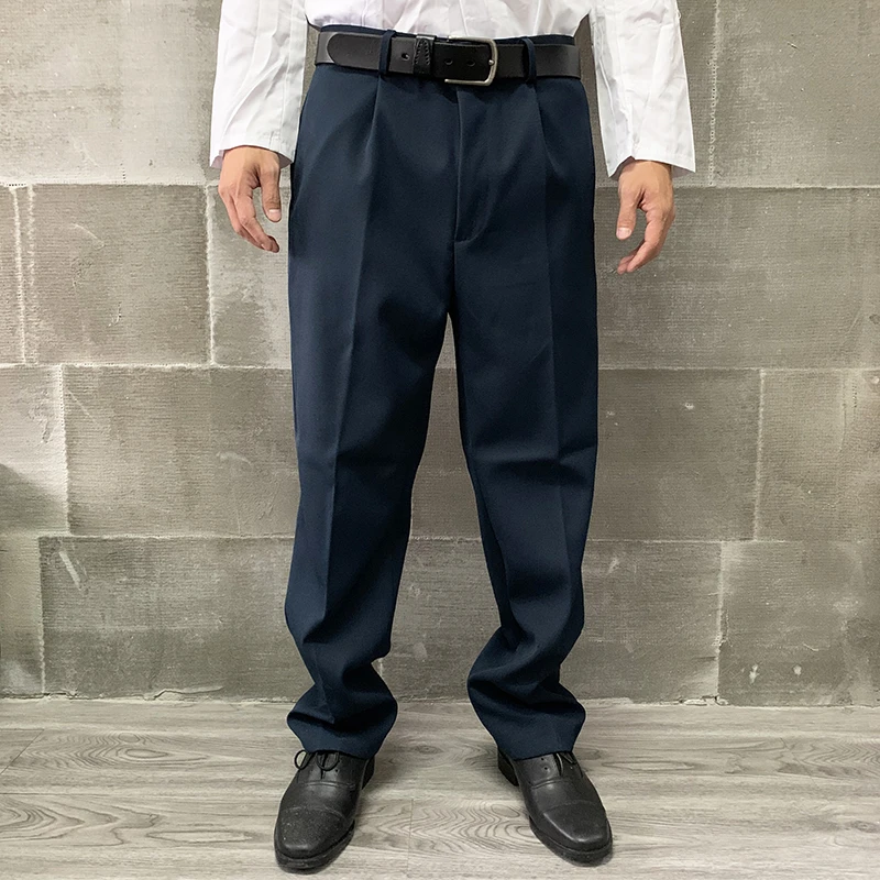 藏青色海冬裤男士冬季防寒保暖加厚直筒宽松西装休闲裤纯色免烫裤