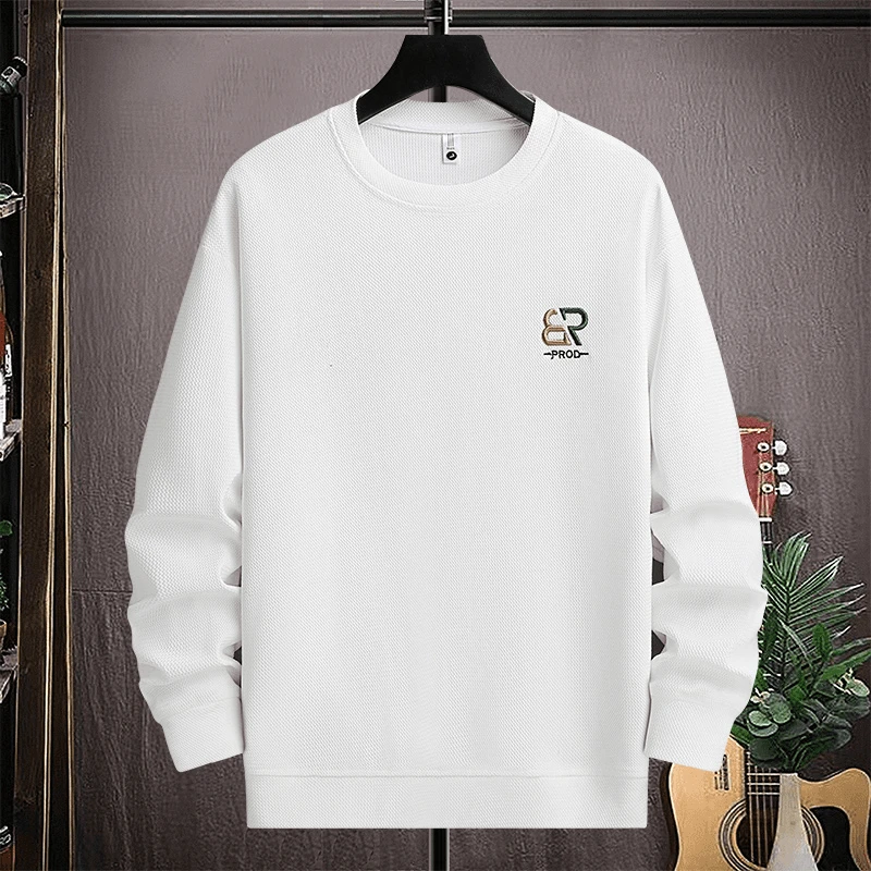 春秋季刺绣卫衣男圆领2024新款宽松套头男装上衣简约百搭长袖T恤