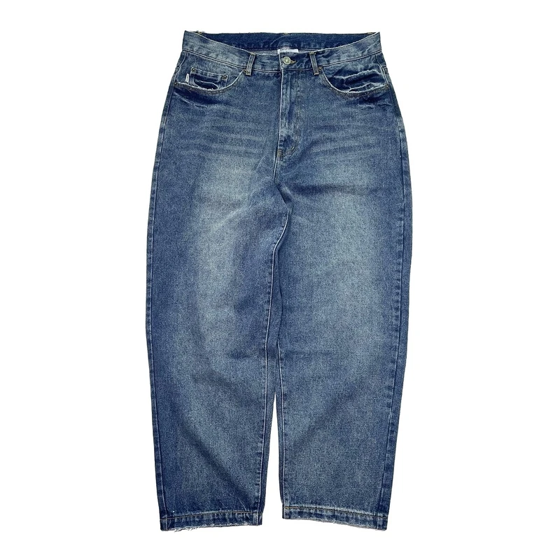 RADIUM潮牌男宽松锥形裤 ins日系复古休闲蓝色水洗磨破直筒牛仔裤