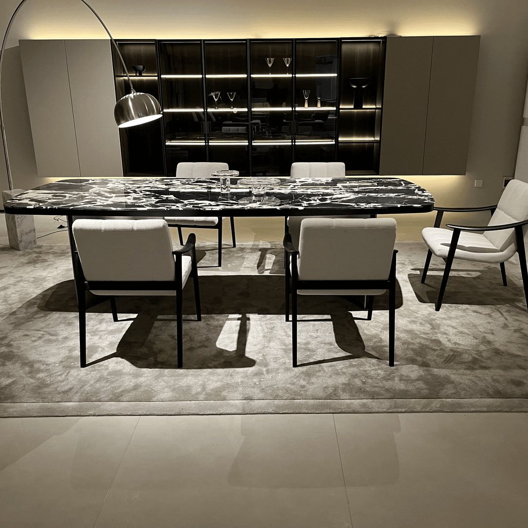 意大利黑玫瑰高端意式家具天然大理石餐桌家用现代简约饭桌别墅
