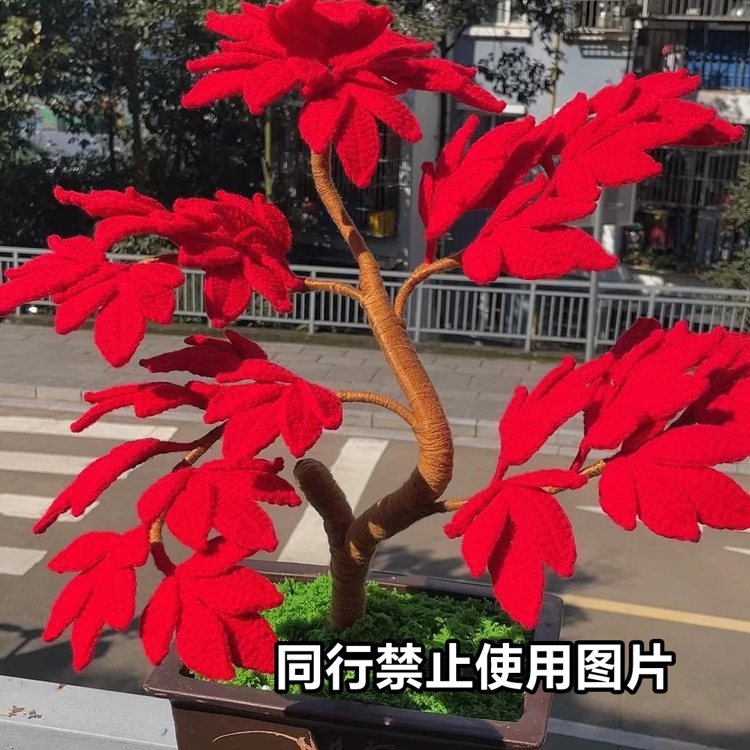 红枫叶材料包，小刘家。带视频教程，不包含花盆。室内。毛线永生花