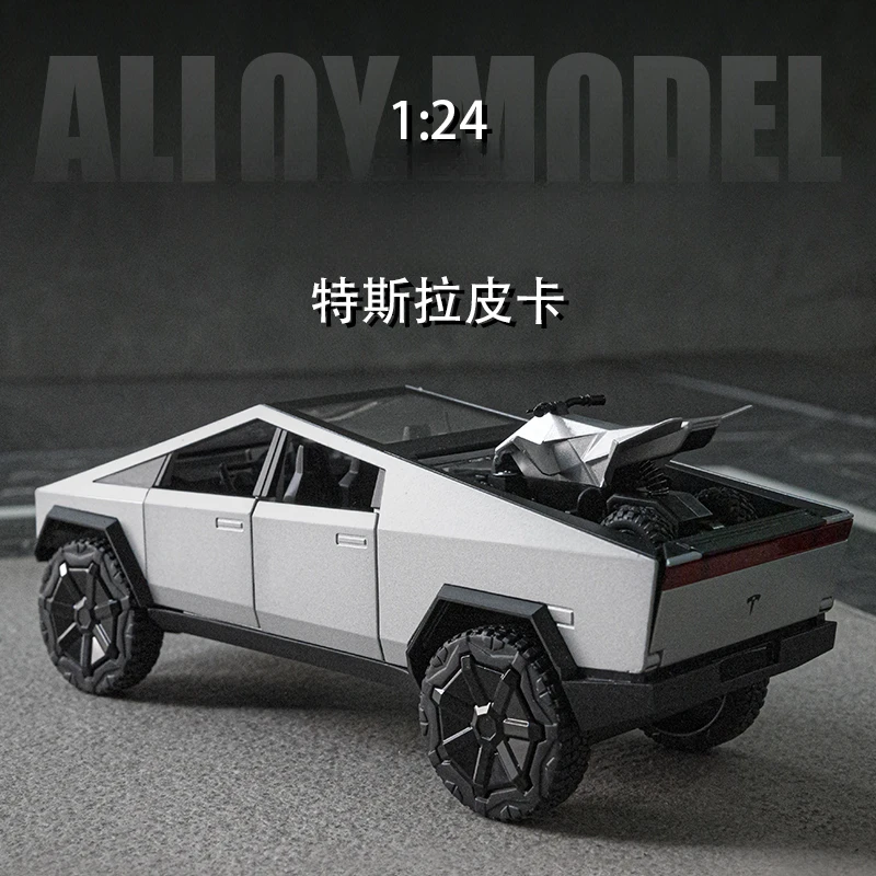 1:24特斯拉皮卡越野车模型仿真合金车模声光回力潮玩收藏礼物摆件