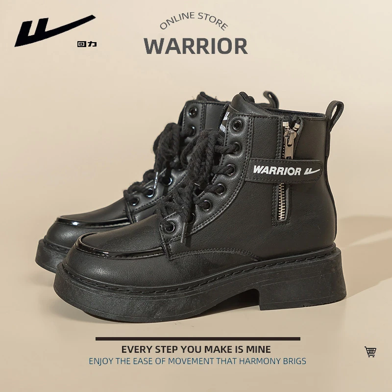 Warrior/回力2023秋季时尚百搭厚底英伦风系带复古圆头舒适短靴