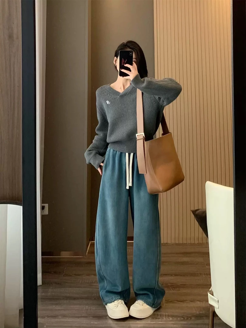 版型炒好～莱赛尔加绒锁温慵懒弧线香蕉牛仔裤no退换