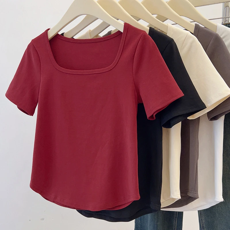 大码正肩打底衫女夏季新款胖mm宽松显瘦上衣藏肉百搭基础短袖T恤