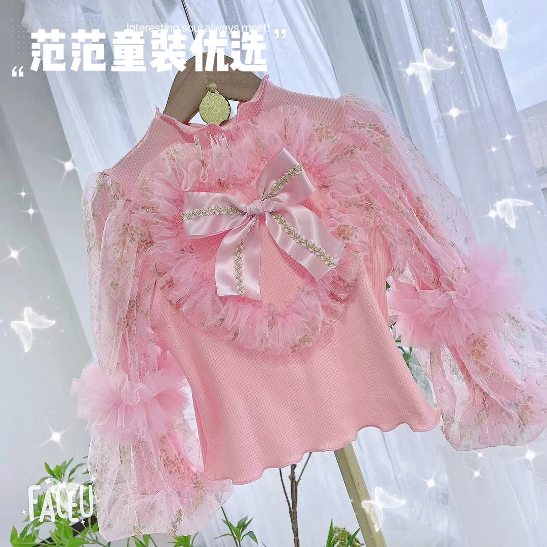 【范范童装优选】秋冬女童宝宝长袖娃娃领洋气【粉色桃心】上衣18882