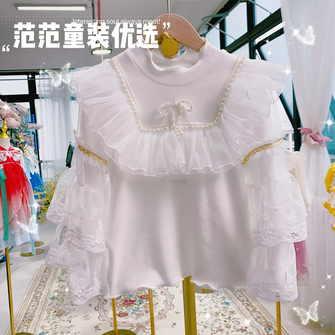 【范范童装优选】秋冬女童宝宝长袖娃娃领洋气【白月光】上衣18863