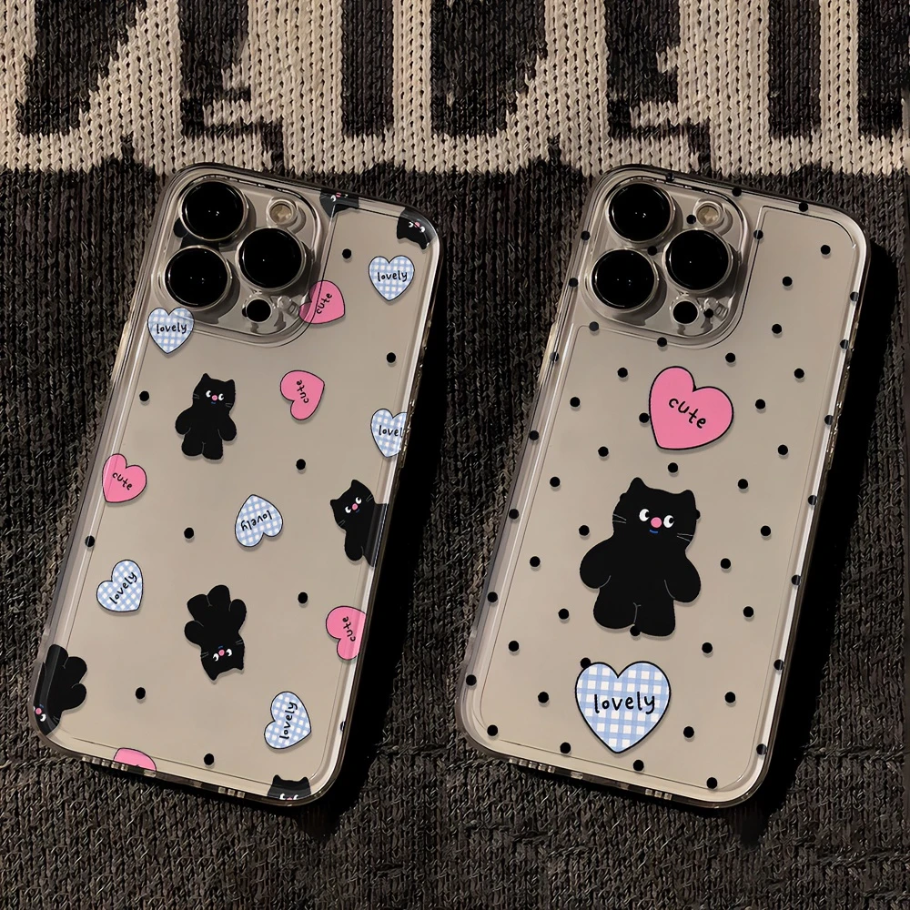 爱心黑猫适用iphone15pro/14手机壳苹果13/12/11华为vivo小米oppo