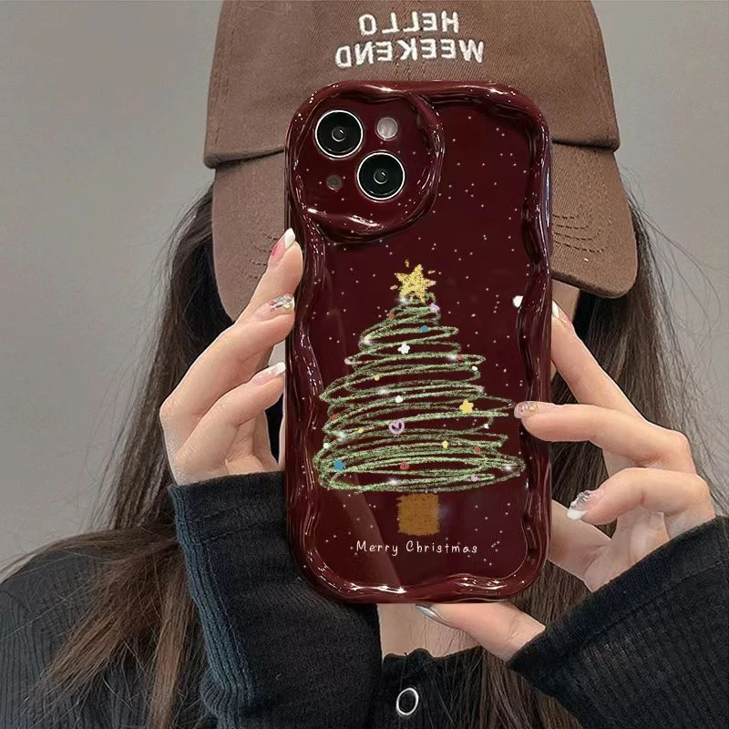酒红圣诞适用iphone15pro/14手机壳苹果13/12/11华为vivo小米oppo