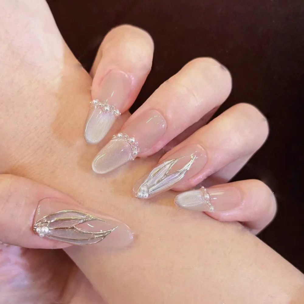 人鱼泪 猫眼长杏仁穿戴甲手工轻奢高级感美甲贴片法式渐变美甲