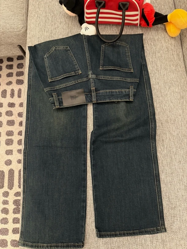 【LINLIN专属】秋季新款窄版牛仔裤百搭显瘦直筒高腰拖地阔腿裤#1